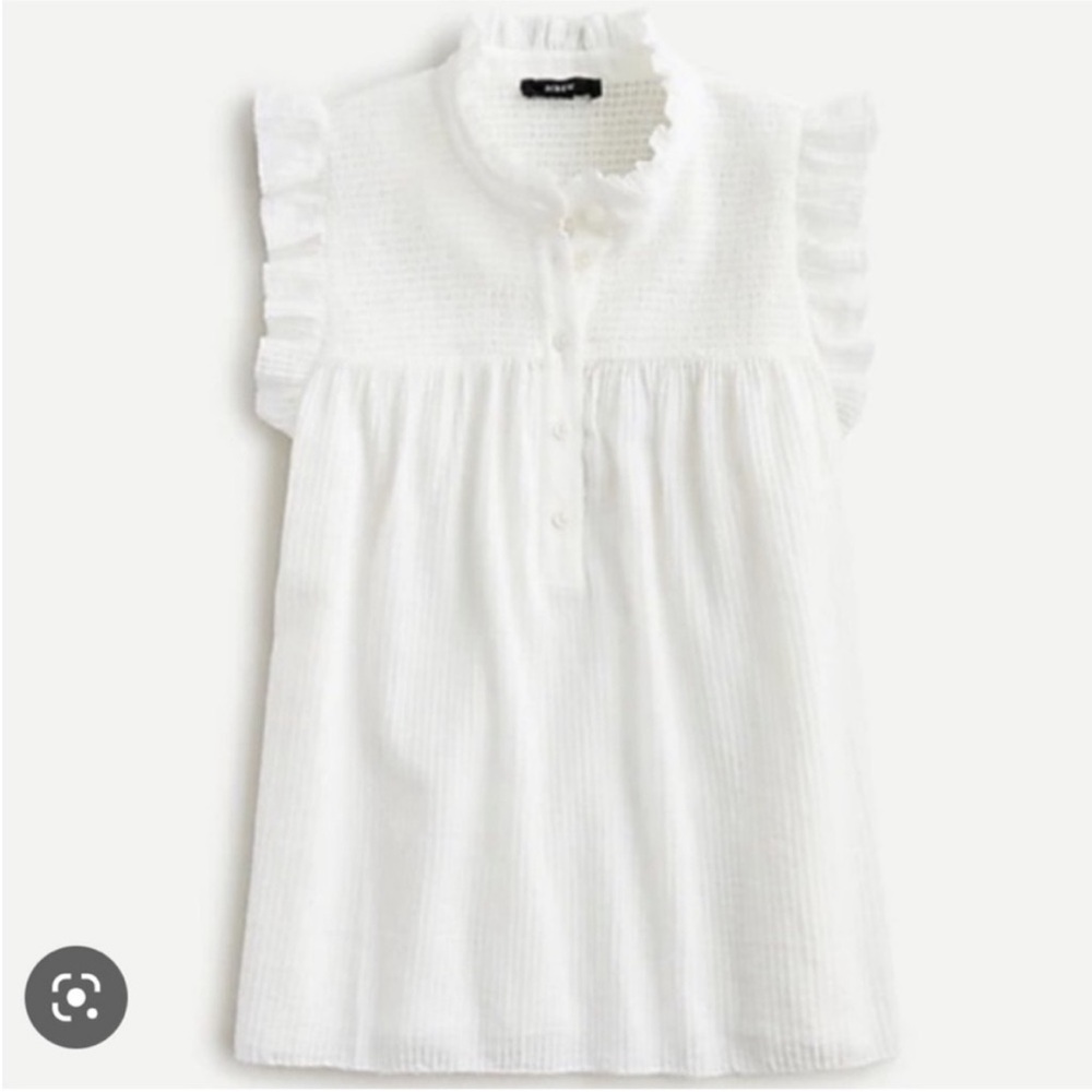 J. Crew Garden Top Soft Gauze Cotton Ruffled Smocked Sleeveless Blouse Button Up